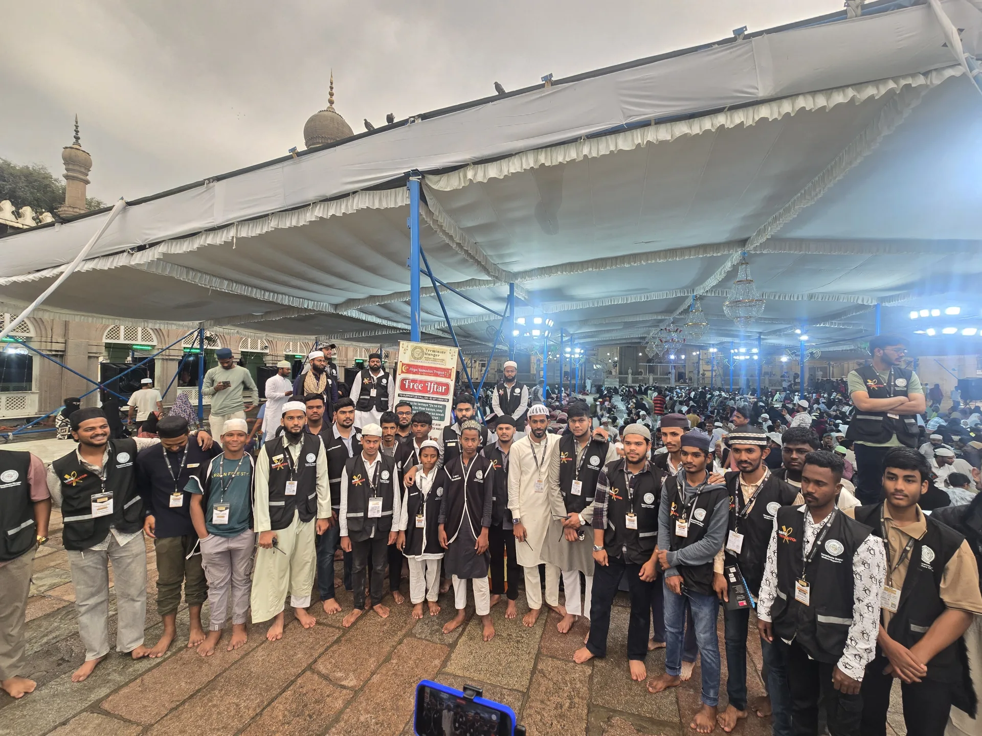 Volunteers serving food